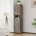 thumbnail image 6 of 67" H Tall Bathroom Storage Cabinet with 2 Barn Doors and 1 Drawer，Narrow Storage Unit, Adjustable Shelves，Floor Cabinet for Bathroom, Living Room, Entryway, Kitchen, Greige, (15.7" W), 6 of 16