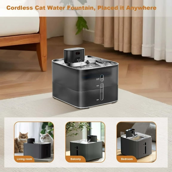 Luku 4.2L Cordless Cat Water Fountain – Stainless Steel, Ultra-Quiet, Battery Powered Cat Water Bowl, Wireless Automatic Circulation Pet Drinking Fountain