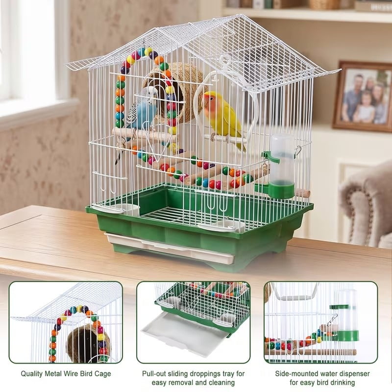 Detachable Travel Bird Cage with Pull-Out Tray for Parrots, Canaries, Conures