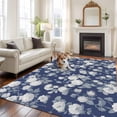 thumbnail image 2 of Spring White Floral Area Rugs 5'x7', Washable Small Throw Rugs for Laundry Room Playroom, Navy Blue Farmhouse Vintage Flowers Indoor Outdoor Rug Non-Slip Low Pile Carpet Runner Reversible Floor Mats, 2 of 8