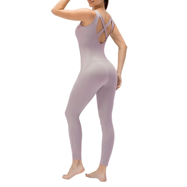 TFixol Mono de yoga para mujer con bolsillos, mallas sin mangas, espalda abierta, fitness