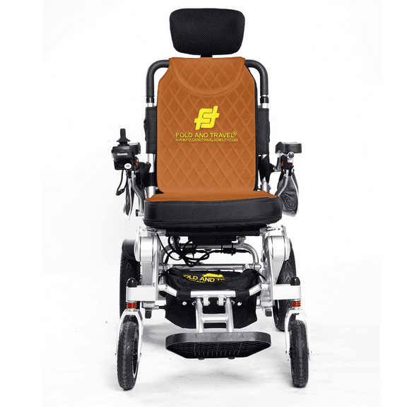 Fold And Travel Auto Recline Light weight Fold able Electric Power Portable Wheel chair - Silver Frame, Brown Seat