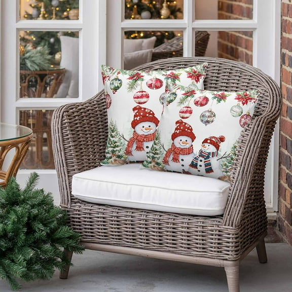 Outdoor Waterproof Pillow Covers Snowman Elk Christmas Tree Decorative Throw Pillow Protectors for Patio Sofa Garden Couch,18x18in 2 Pack