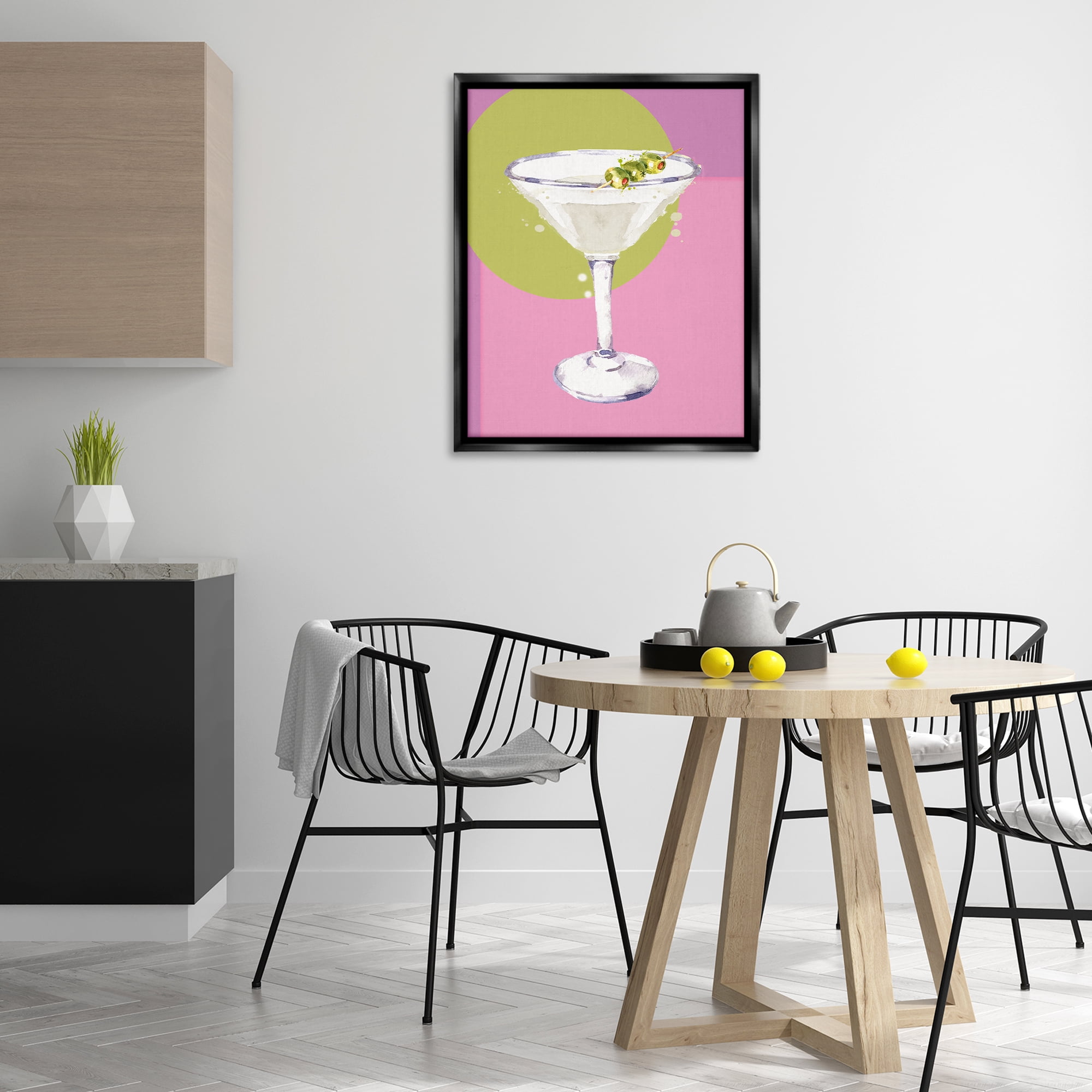 Stupell Industries Olive Martini Cocktail Food & Beverage Painting Black Floater Framed Canvas Art Print Wall Art, 25 x 31