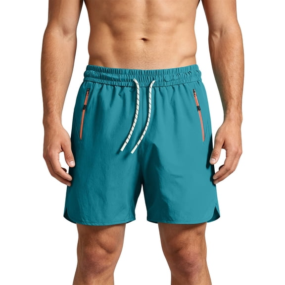 Hurxie Men's Athletic Running Shorts Gym Workout 7"/9"/5" Quick Dry Lightweight Sports Basketball Tennis Zipper Pockets Sky Blue,4XL