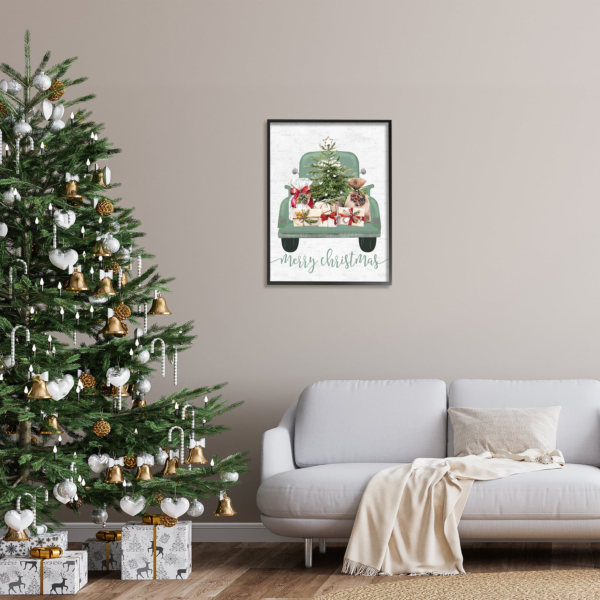 Stupell Industries Merry Christmas Truck Holiday Painting Black Framed Art Print Wall Art, 24 x 30