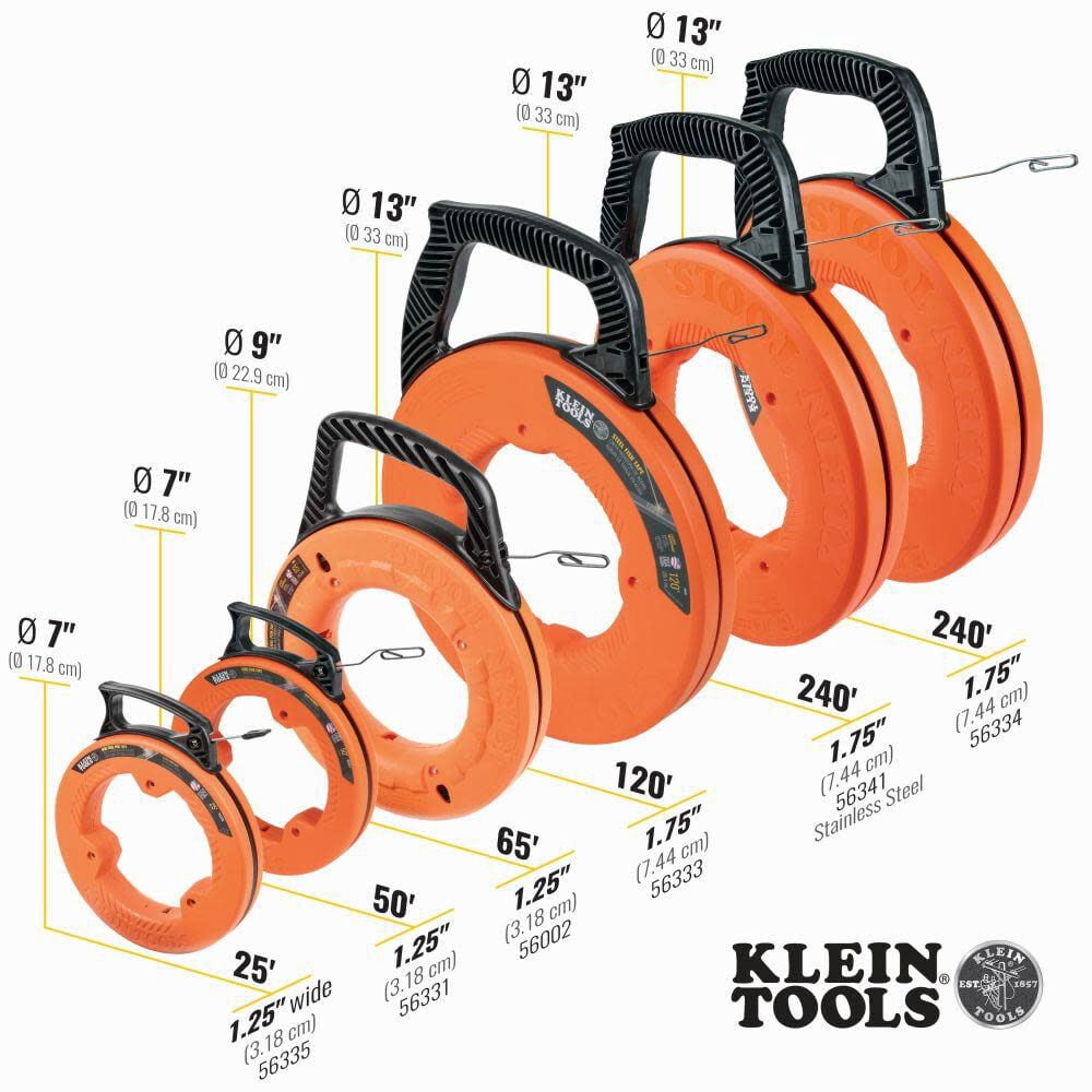 Klein Tools Flat Steel Electrical Fish Tape - 25 Ft, 1/4 In Wide, Slim Plastic Tip