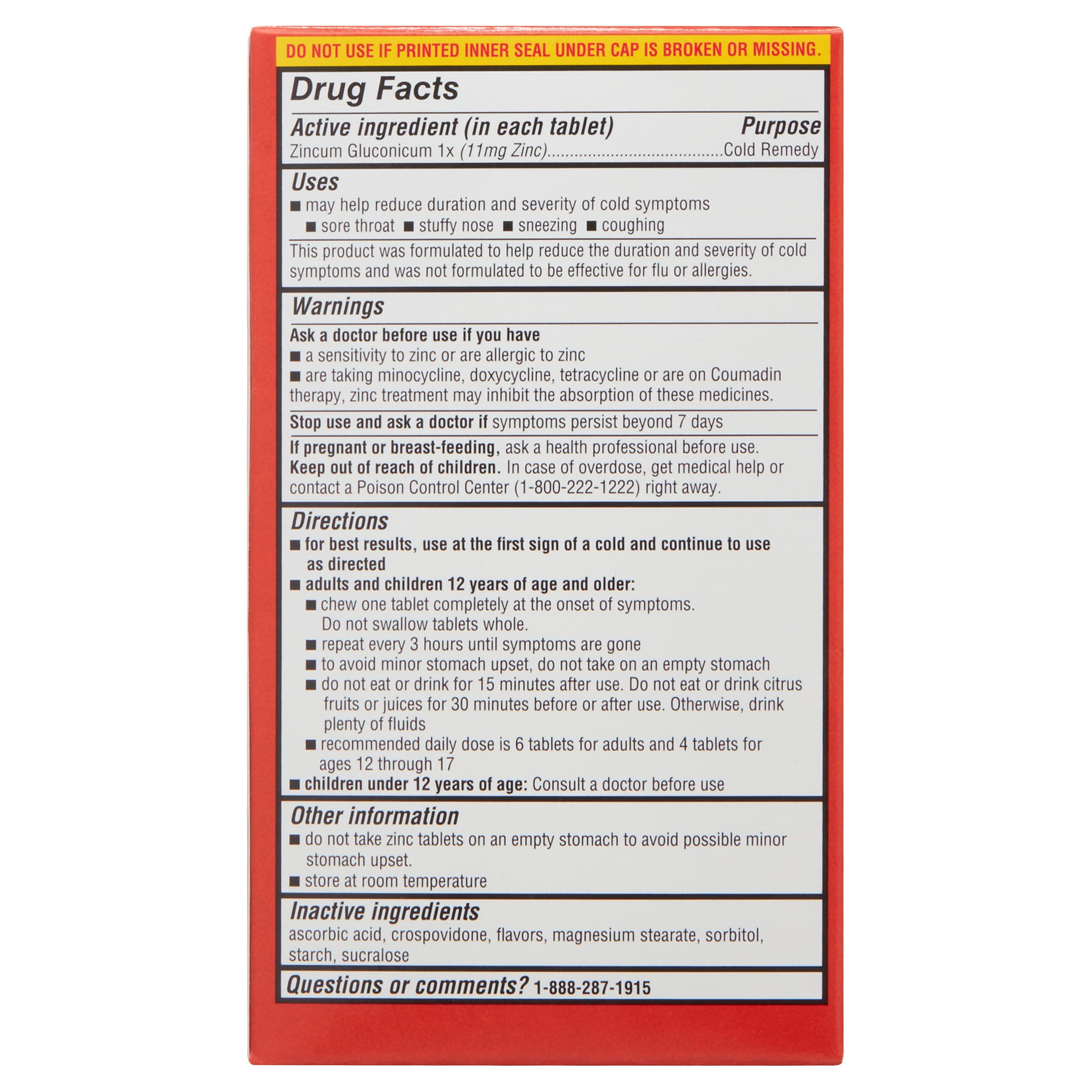 Equate Zinc Cold Remedy Chewable Tablets, Non-Drowsy, Cherry Flavor, 25 Count