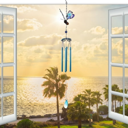 

Wrought Iron K Ingfisher Glass Painted Wind Chime Pendant Courtyard Balcony Wind Chimes