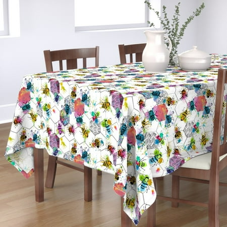 

Cotton Sateen Tablecloth 70 Square - Bee Hive Honeycomb Paint Watercolor Abstract Honey Rainbow Print Custom Table Linens by Spoonflower