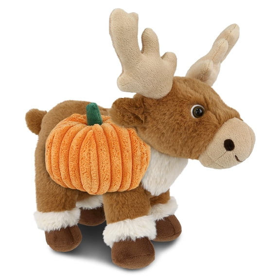 DolliBu Halloween Stuffed Animal Standing Reindeer Plush with Pumpkin - Standing Reindeer Stuffed Animal with Small Pumpkin Plush Perfect Halloween Plush Toys for Babies, Kids and Adults - 8.5 Inches