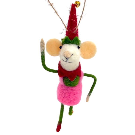 Mouse Ornament Dressed as Elf Christmas Tree Holiday Decoration