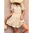 thumbnail image 4 of Women Summer Mini Dress Chiffon Cutout Ruffle V-Neck Puff Sleeve Dresses Dot Boho Sundresses Color S, 4 of 8