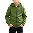 thumbnail image 2 of Childrens Solid Color Hooded Cardigan Sweatshirt, Boys' Zipper Pocket, Autumn And Winter Casual Warm Jacket Army Green 4 Years, 2 of 9