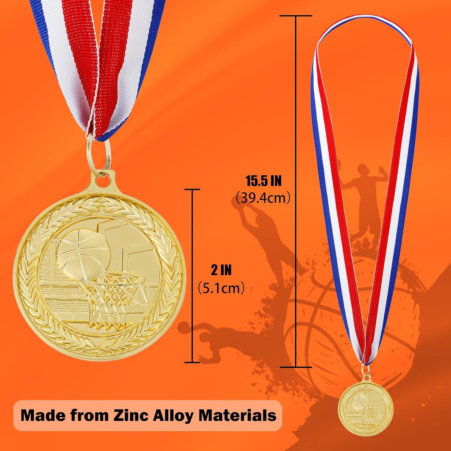 12 Pack Gold Award Medals 2inch Metal Sports Medals Team Participation for Adults Basketball Tournaments, Party Favors and Ceremonies$$Gift Supply & Awards
