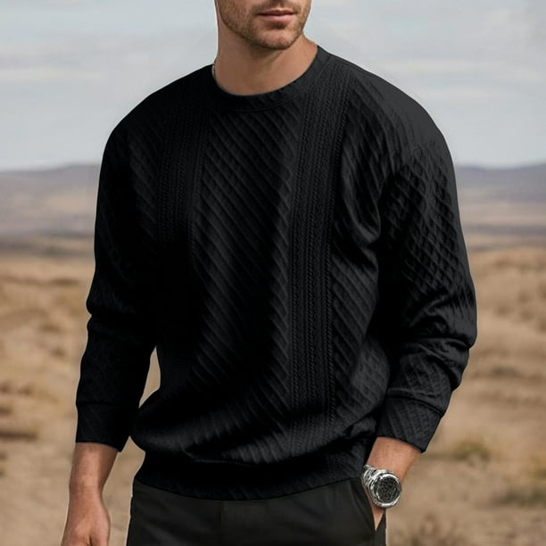 pstuiky camisas de manga larga para hombre, Sudadera con capucha y cuello redondo de manga larga de color liso para hombre salir tops l