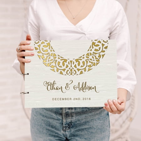 Darling Souvenir Personalized Engraved Laser Cut Wedding Guest Book Wooden Cover Sign-in Book Registry Guestbook Scrapbook-P3