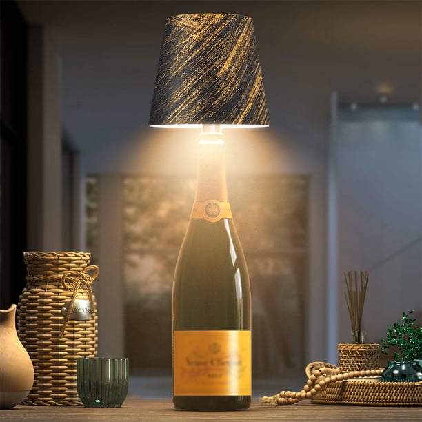 Lámpara de mesa LED Luz cálida recargable y lámpara de botella de vino LED RGB regulable al tacto