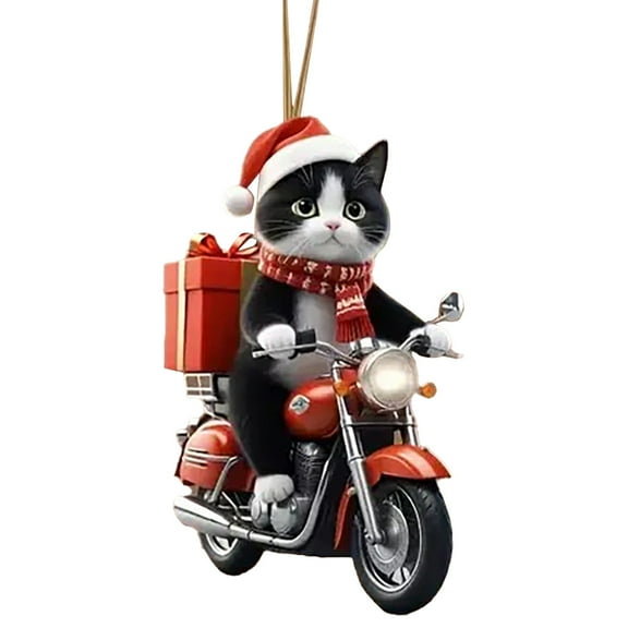 1Pcs Cat Christmas Ornament With Santa Hat ,Cat Ornaments for Christmas Tree,Animal Cute Black White Cat Flat Acrylic Tree Ornaments,Cute Kitten Lovers Gift Xmas Hanging Decor for Car Holiday,Black