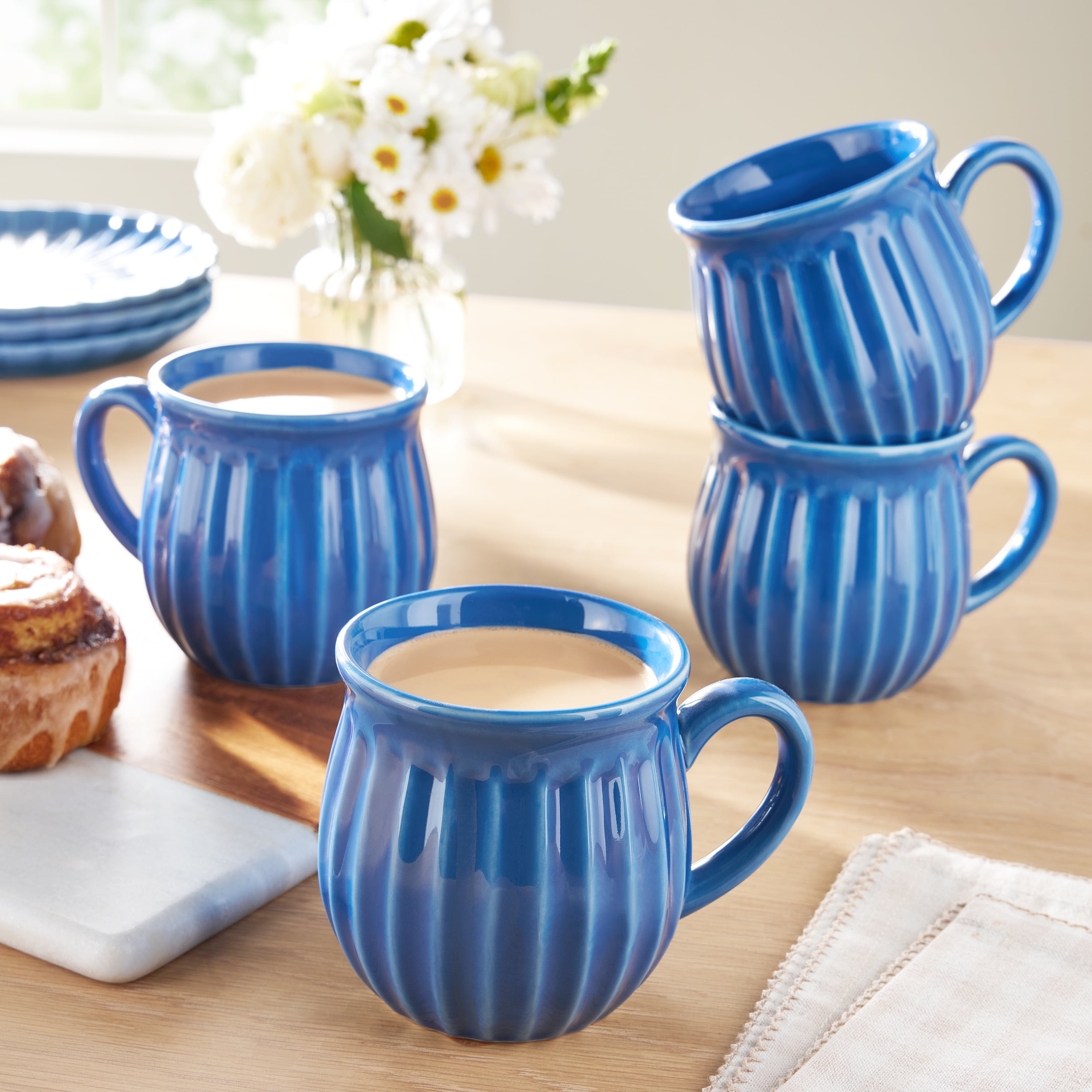 The Pioneer Woman Colette 12-Ounce Stoneware Mugs, Blue, Set of 4