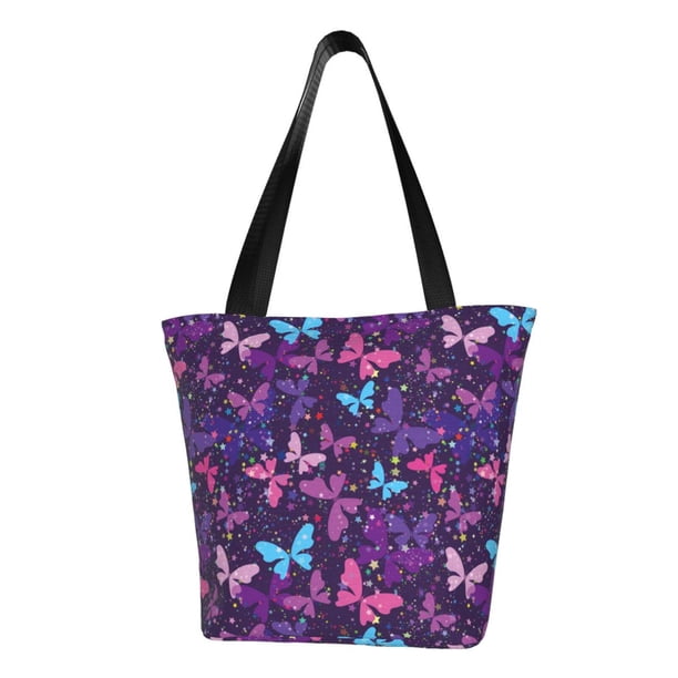 Balery Bright Purple Butterflies Bolsa de Hombro con Diseño, Bolsa Grande y Duradera, Bolsa Versátil para Compras