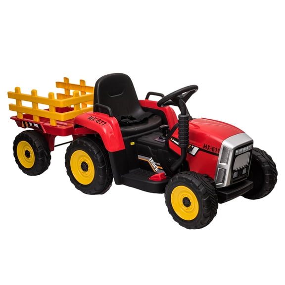 12V Kids Ride On Tractor, Electric Battery Powered Toy with Detachable Trailer Remote Control Headlight Music for Toddlers 3 Years