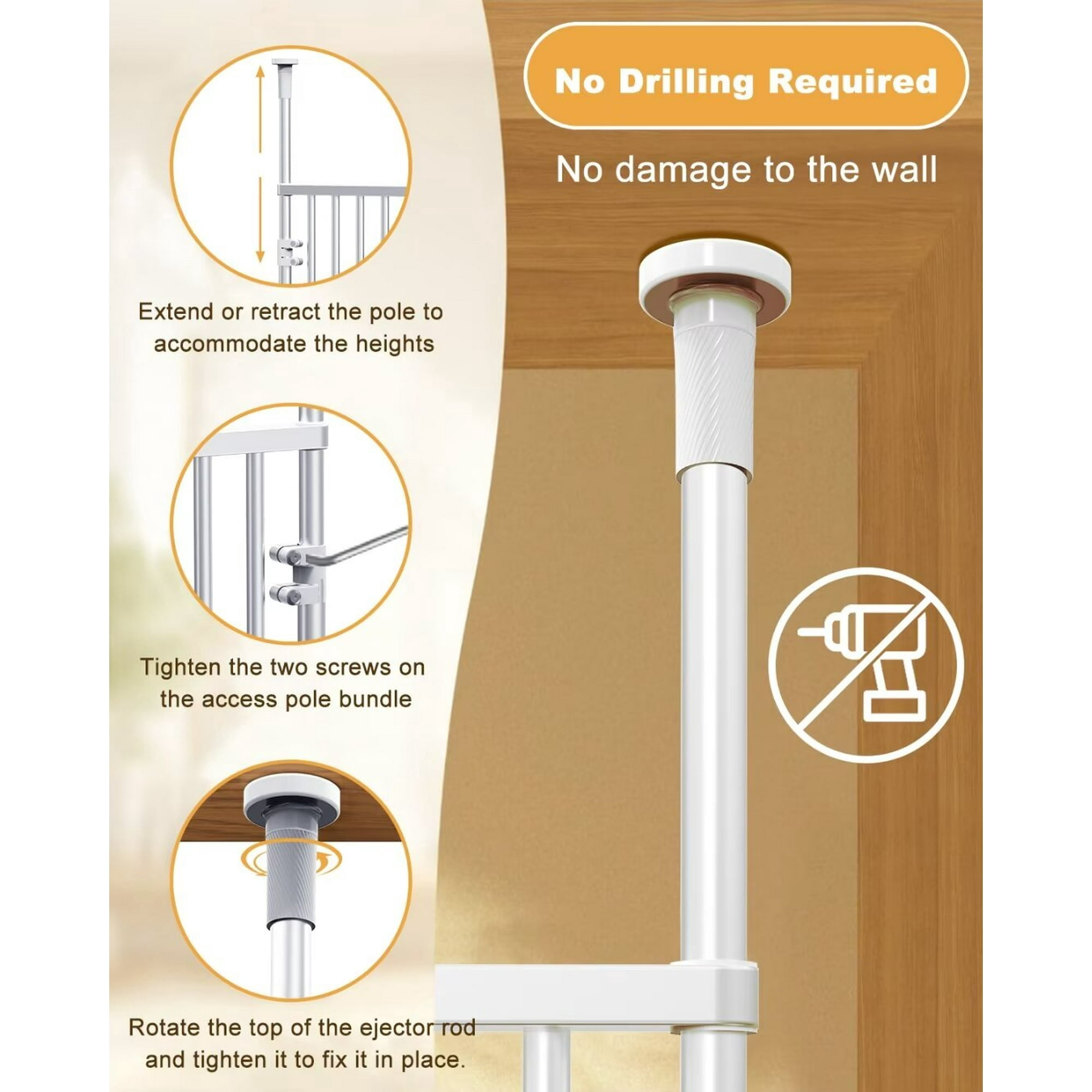Zikebtuy 75-96 Inch Extra Tall Cat Pet Gate, Adjustable 33.4"-35.8" Wide, No Drilling Pressure Mounted, Walk Through Swing Safety Gate for Pets, Double Door for Doorways, Stairs, Kitchen, House