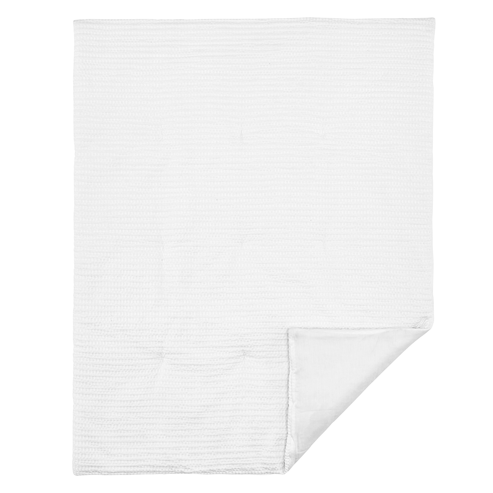 Levtex Baby - Mills Waffle Crib Bed Set - Baby Nursery Set - White - White Textured Waffle - 4 Piece Set Includes Quilt, Fitted Sheet, Dust Ruffle and Rope Basket