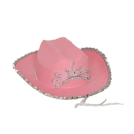 Chidl Girls Pink Cowboy Cowgirl Hat w/ Silver Sequin Tiara Costume Accessory