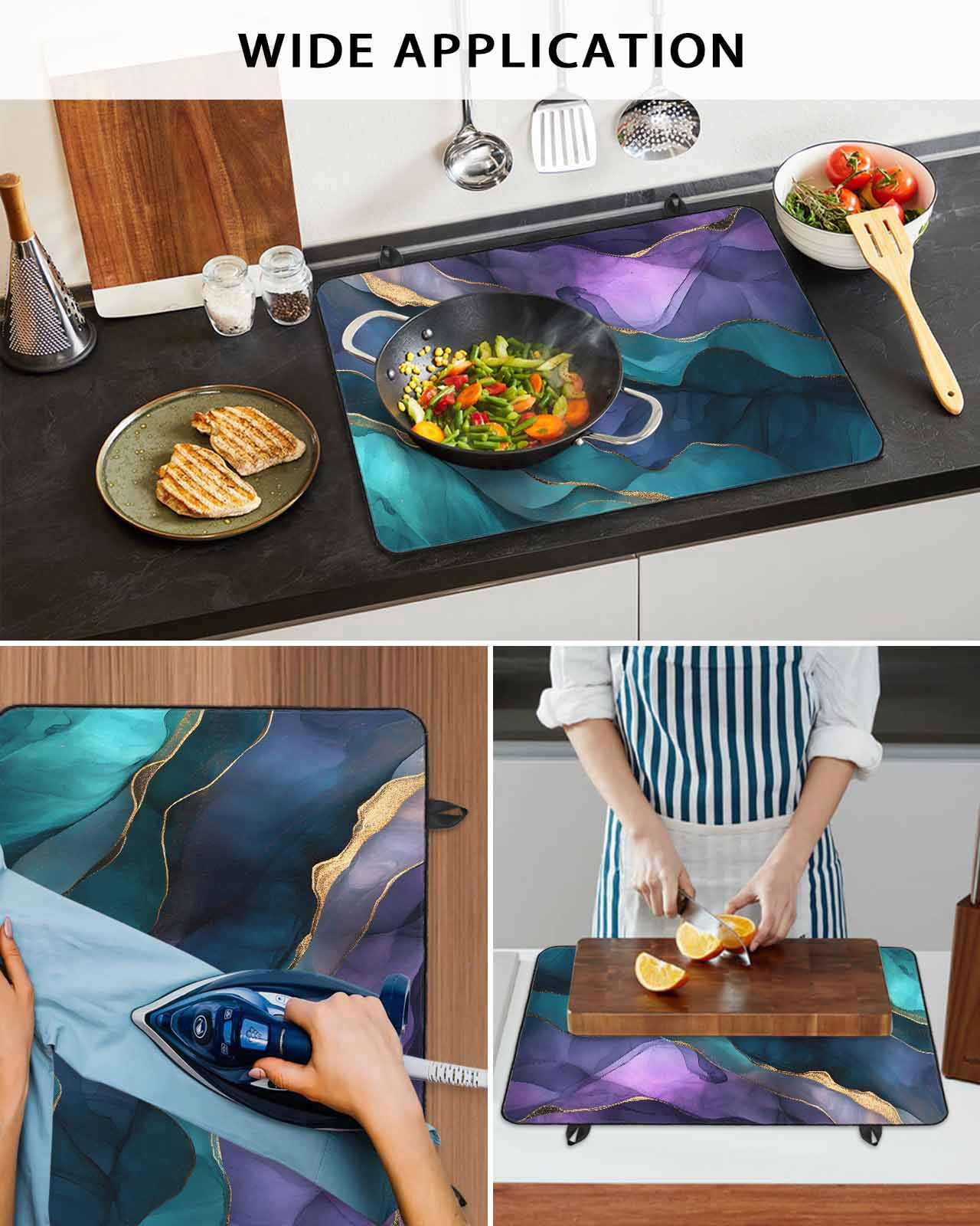 nqOlkjepod Large Induction Cooktop Protector Mat 36"x21", Purple Blue Ombre Stove Top Covers for Electric Stove, Modern Luxury Abstract Marble Texture Stove Burner Cover Mats, Glass Top Stove Cover