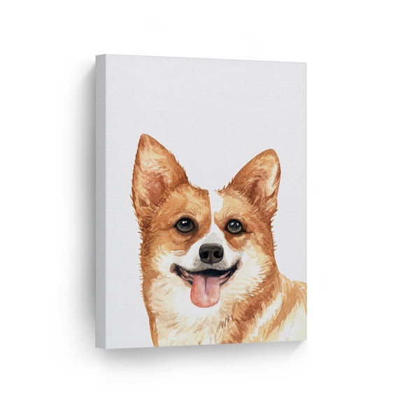 Smile Art Design Portrait of Welsh Corgi Dog Watercolor Painting Animal Canvas Wall Art Print Pet Owner Dog Lover Mom Dad Gift Living Room Bedroom Kids Baby Nursery Room Decor Ready to Hang - 40x30