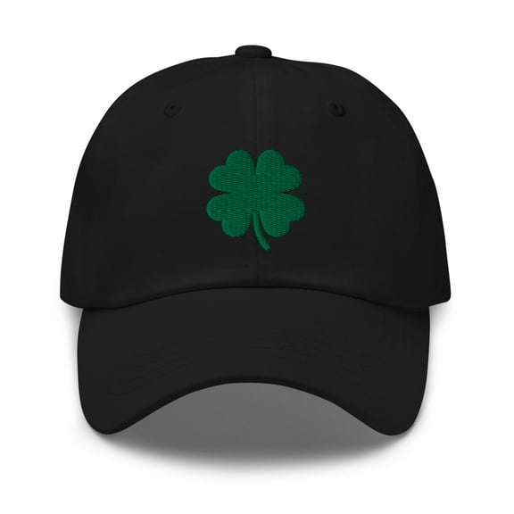 Irish Shamrock Hat, Dad Hat, 4 Leaf Clover Embroidered Hat, Irish American Hat, Lucky Shamrock Hat, St. Patrick's Day Hat, Lucky Hat (Black)