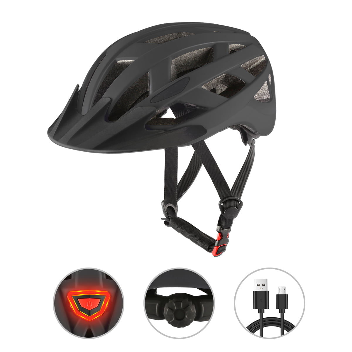 2017 New Ultralight MTB Bike Helmet Cycling Bicycle Detachable Visor Rear Light 