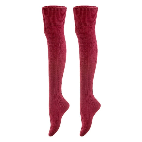 AATMart Attractive Big Girl's Women's 2 Pairs Lightweight Moisture Wicking & Extra Soft Knee High Cotton Socks Size 6-9 M1025 Wine 2p-02