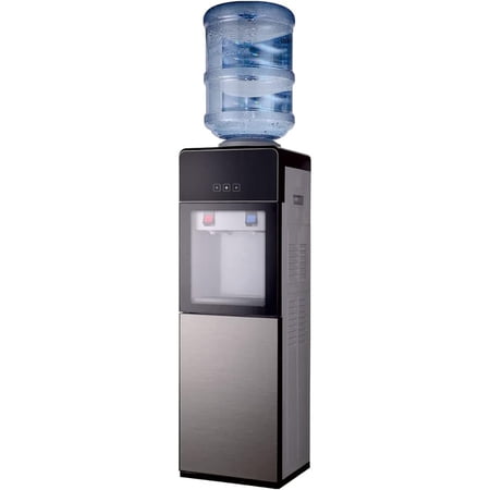 Top Loading Water Cooler Dispenser, Hot & Cold Tap Water Cooler 5 Gallon with Children Safety Lock Storage Cabinet for Home Office Coffee Indoor Use (Gray)