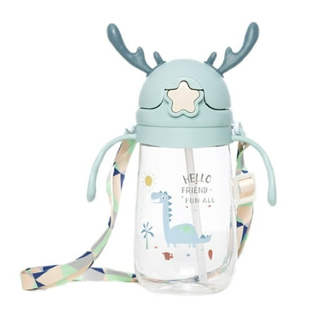 

VEAREAR 450ml/600ml Water Bottle Adjustable Good Sealing Plastic Children Antlers Water Cup for Baby