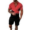 thumbnail image 1 of TSADFHJI Mens Short Sets 2 Piece Outfits Male Casual Striped Gradient Ramp Print Two Piece Suit Zipper Short Sleeve Top Blouse Suit Drawstring Pocket Short Set Xxxxxl Red, 1 of 4