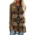 thumbnail image 2 of HIBRO Women Casual Round Neck Shirt Long Sleeve Ethnic Print Blouse Long T Shirt Top, 2 of 4