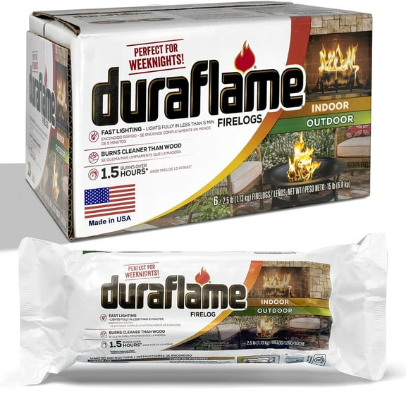 Fire Logs for Indoor and Outdoor Use, 2.5 lb Quick Light Fireplace Logs, 1.5 Hour Burn Time (6 Pack)