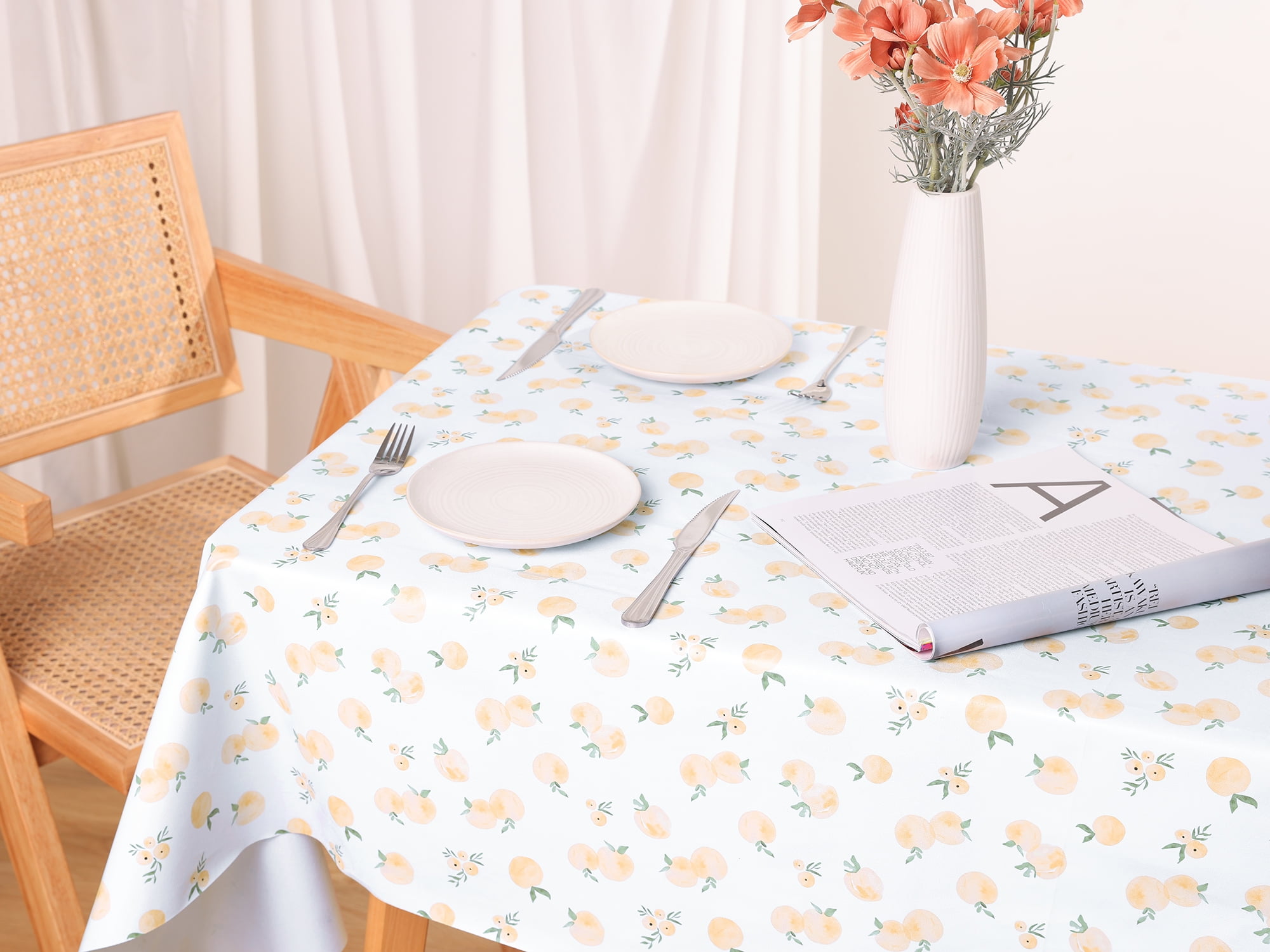 Unique Bargains Wrinkle-Resistant Waterproof Table Cover Tablecloth Peach 55x55inch