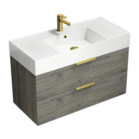 Nameeks Derin-4018-W Derin 40" Wall Mounted Single Basin Vanity Set - Grey Oak / Matte