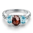 thumbnail image 3 of Gem Stone King 925 Sterling Silver Red Garnet and Blue Zircon Filigree Style 3 Stone Ring for Women (2.83 Cttw, Oval 8X6MM and 6X4MM) (Size 5), 3 of 6