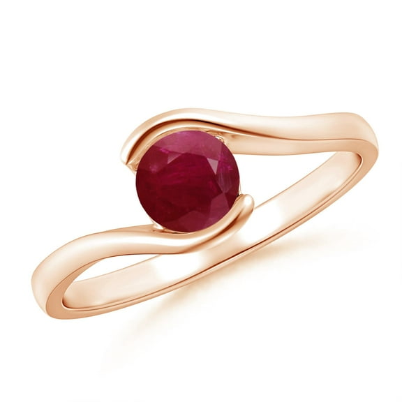 ANGARA Natural Semi Bezel-Set Solitaire Round Ruby Bypass Ring in 14K Rose Gold for Women (Size-5mm) | July Birthstone, Birthday, Anniversary, Jewelry Gift for Women | Natural Ruby Ring