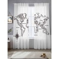 thumbnail image 2 of Sea Map Sheer Curtains for Living Room Bedroom, Vintage Black White Nautical Travel World Map Compass Light Filtering Sheer Curtains, Rod Pocket Voile Window Drapes, 2 Panels Set 52"x 84", 2 of 7