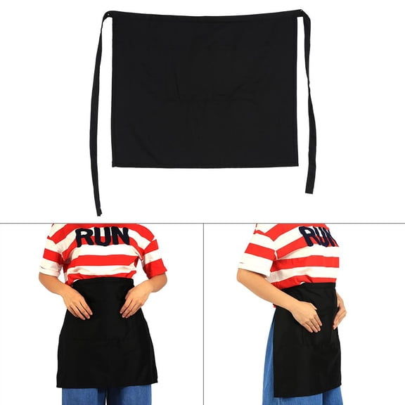 ACOUTO Mens Aprons, Half Apron,Black Half Waist Short Aprons With Pockets For Home Kitchen Pub Cafe Waiter Waitress