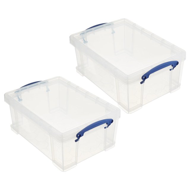 Really Useful Box Contenedores de almacenamiento de plástico de 9 litros con tapas y asas con cierre de clip para organización y almacenamiento en el hogar u oficina (paquete de 2)