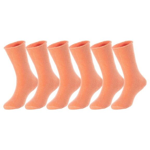 6 Pairs Children's Wool Crew Socks for Boys and Girls. Durable, Stretchable, Thick & Warm Sweat Resistant Kid Socks LK0601 Size 6M-12M (Orange)