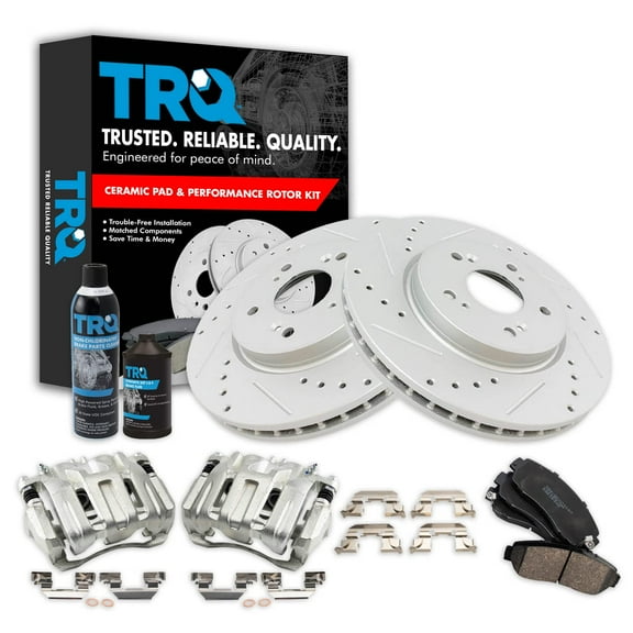 TRQ Front Brake Calipers Ceramic Pads Drilled Rotors For 7-12 RDX Crosstour CR-V BKA19324 Fits select: 2007-2011 HONDA CR-V, 2010-2011 HONDA ACCORD CROSSTOUR