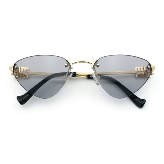 Womens Luxury Fashion Rimless Triangular Designer Sunglasses Gold - Grey