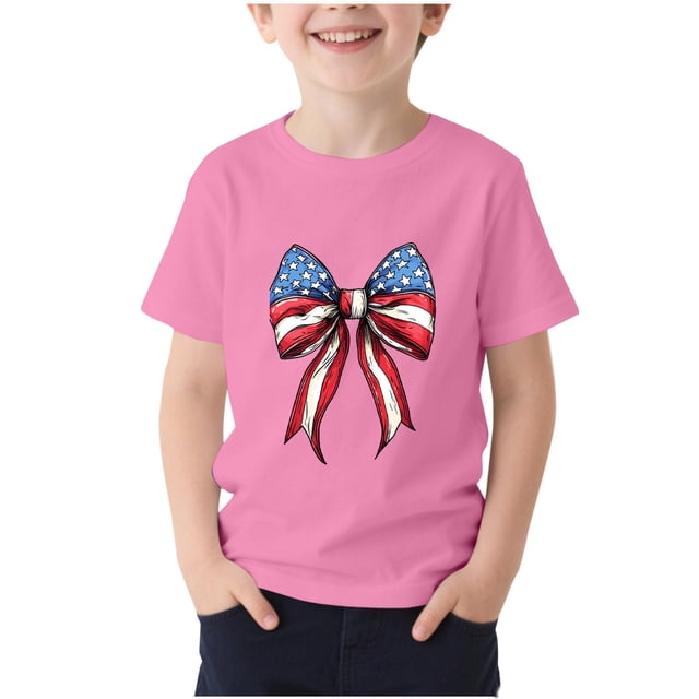 T-Shirt pour Enfants, Imprimé de la Fête de l'Indépendance à Manches Courtes et Col Rond, Haut Décontracté et Polyvalent pour Garçons et Filles de 3 à 15 Ans